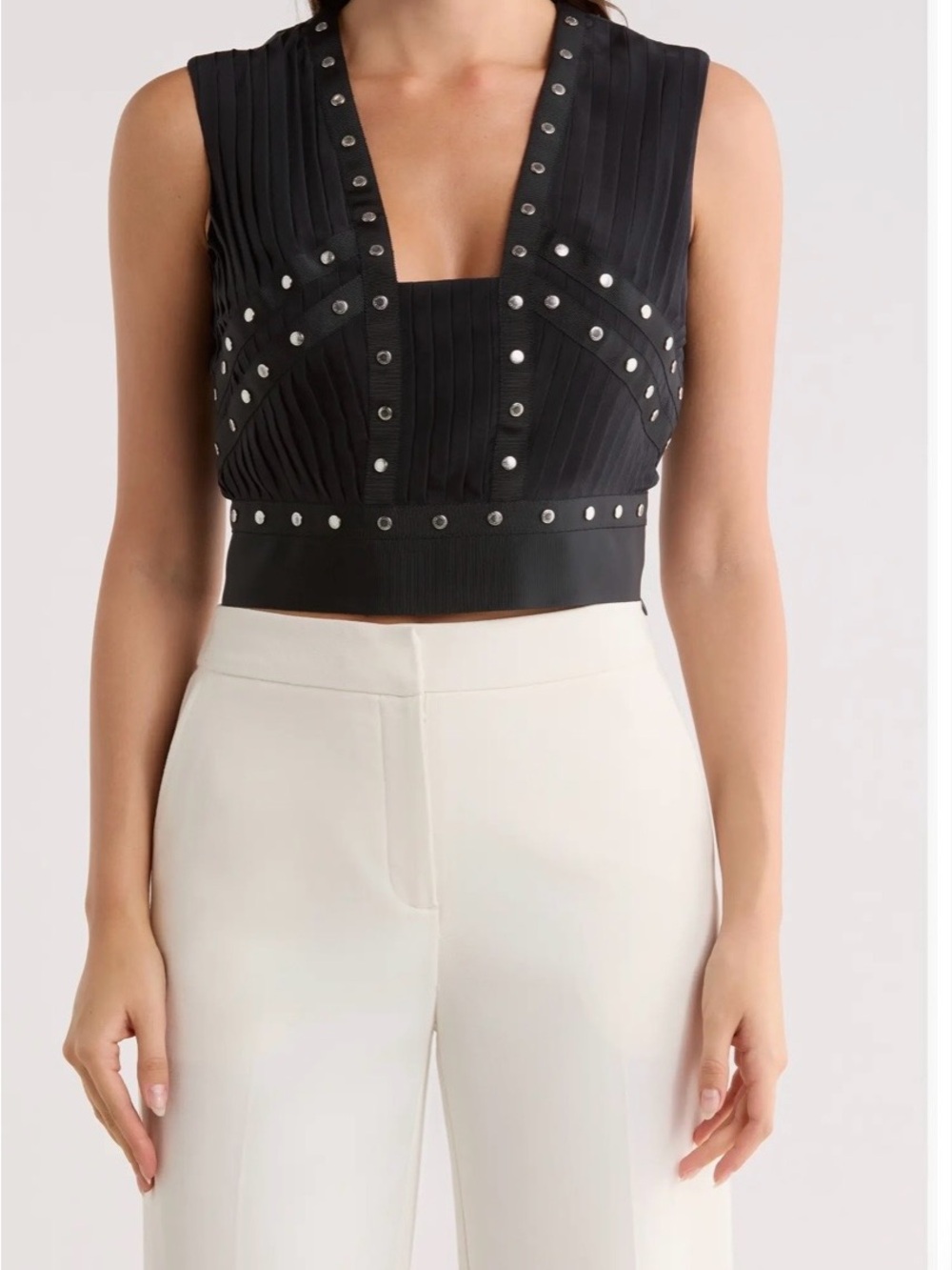 Longchamp Black Studded Pleated Crop Top